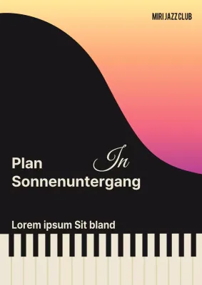 Zarter Veranstaltungsvorschlag mit Sonnenuntergang und Klavierillustrationen