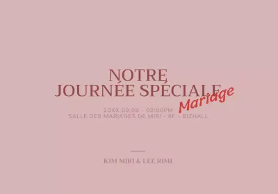 Pour une invitation de mariage simple avec un texte en cursive rouge et rose