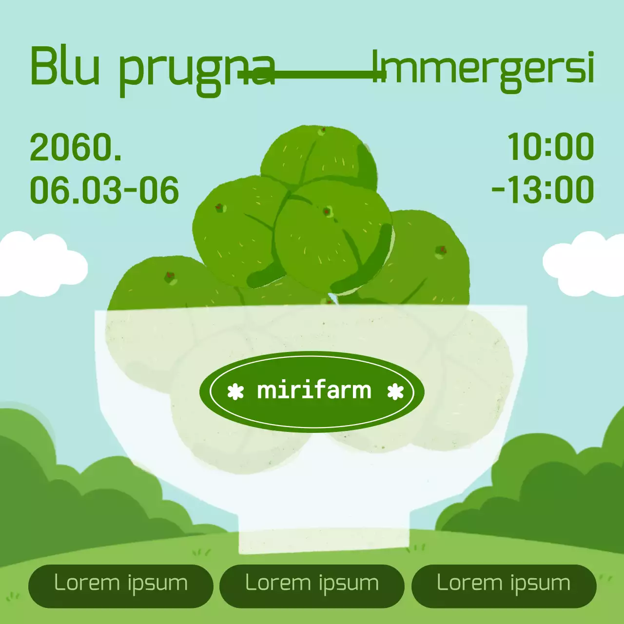 Promuovete l'esperienza dei fiori di prugno con uno sfondo verde naturale