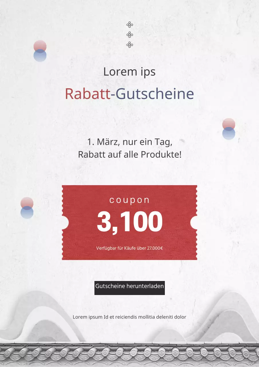 Neujahrs-Rabattgutscheinaktion mit weißer, orientalisch inspirierter Dekoration