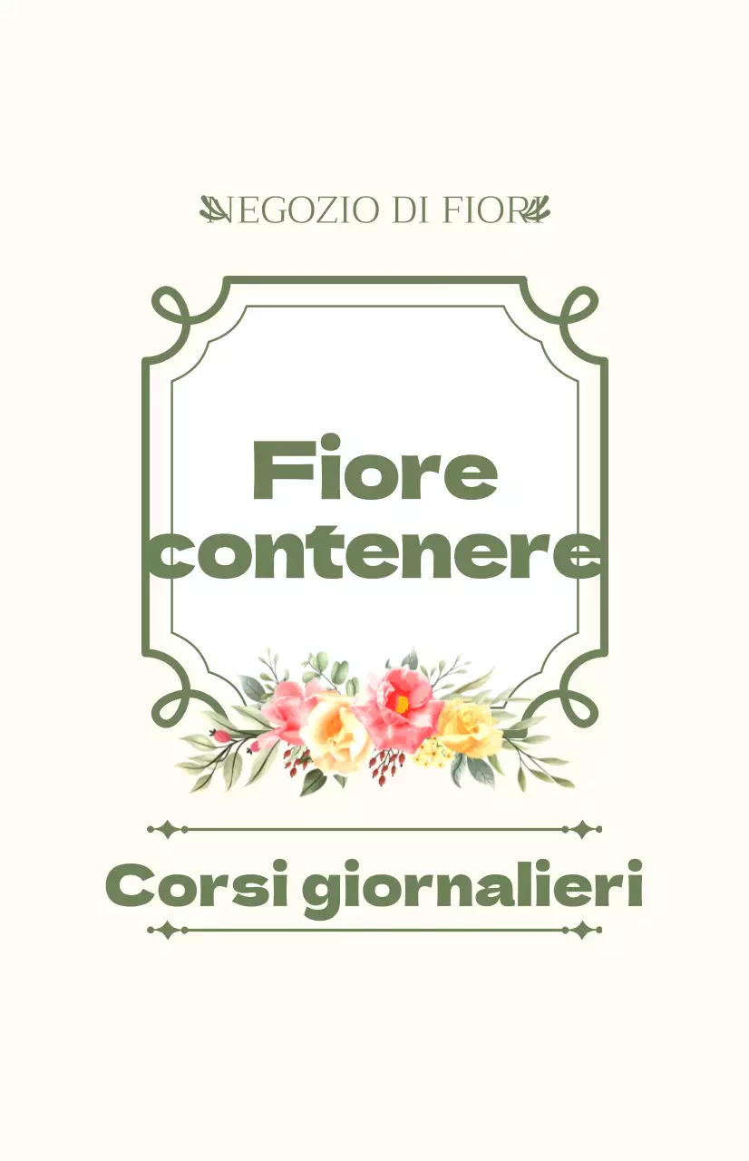 Promuovere un corso di un giorno con testo verde e avorio e illustrazioni floreali.