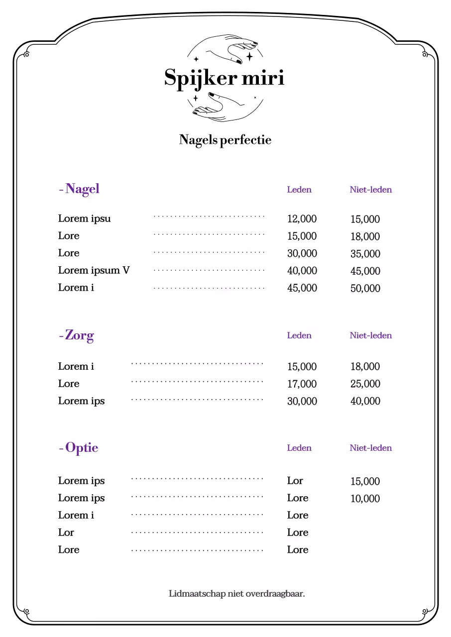 Eenvoudig nail art menubord in zwart en wit