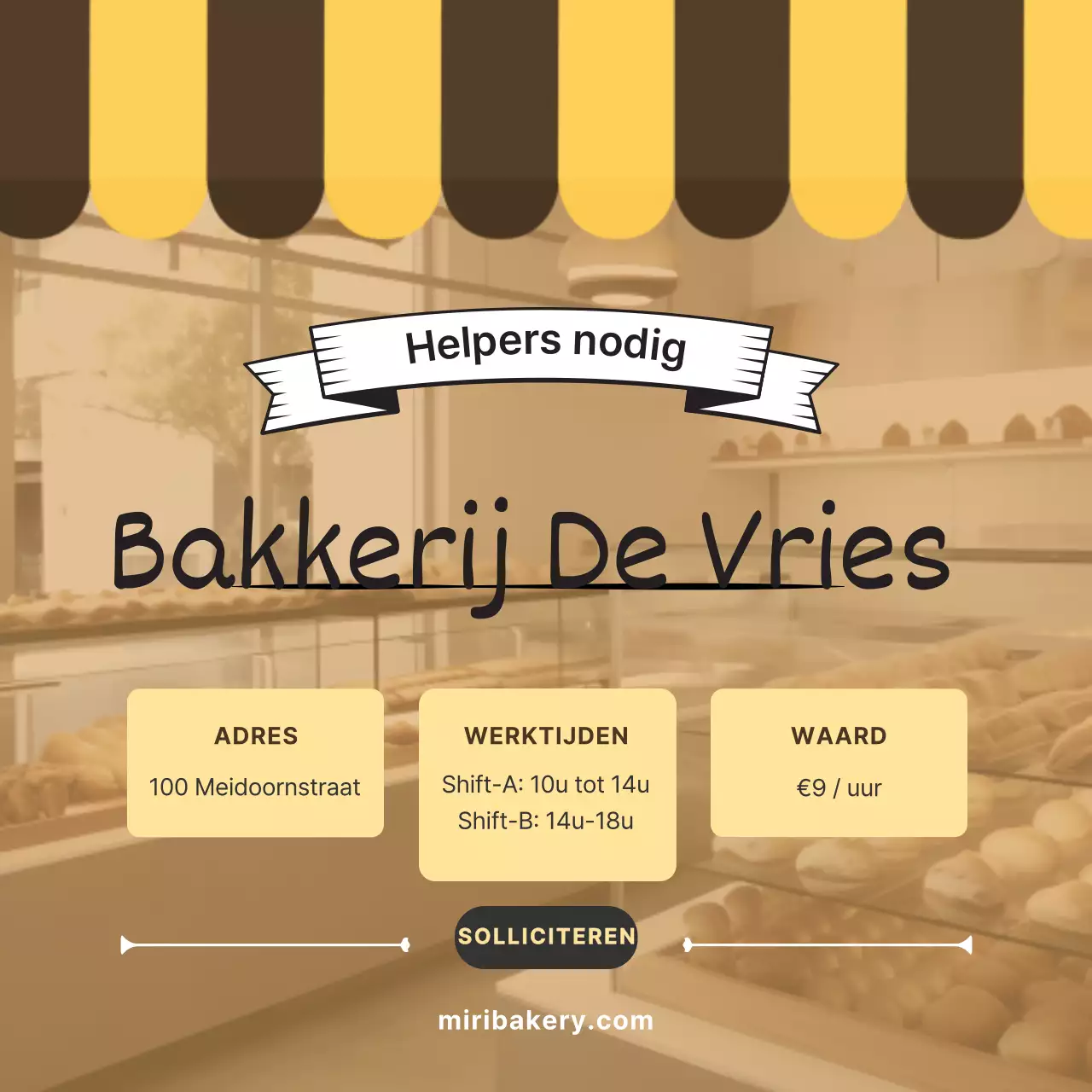 Eenvoudige bakkerij vacature in geel en bruin