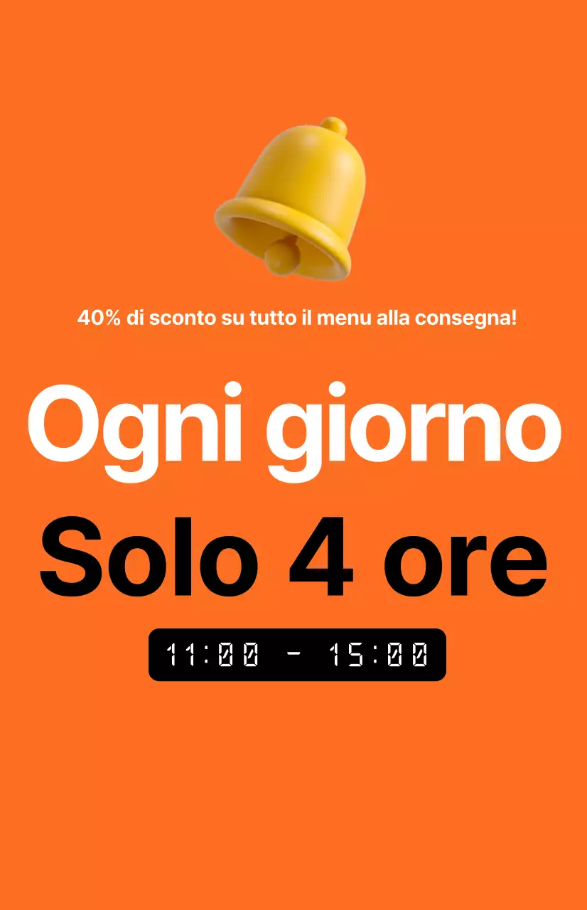 Una promozione incisiva per la vendita del tempo con l'immagine di una sveglia su sfondo arancione