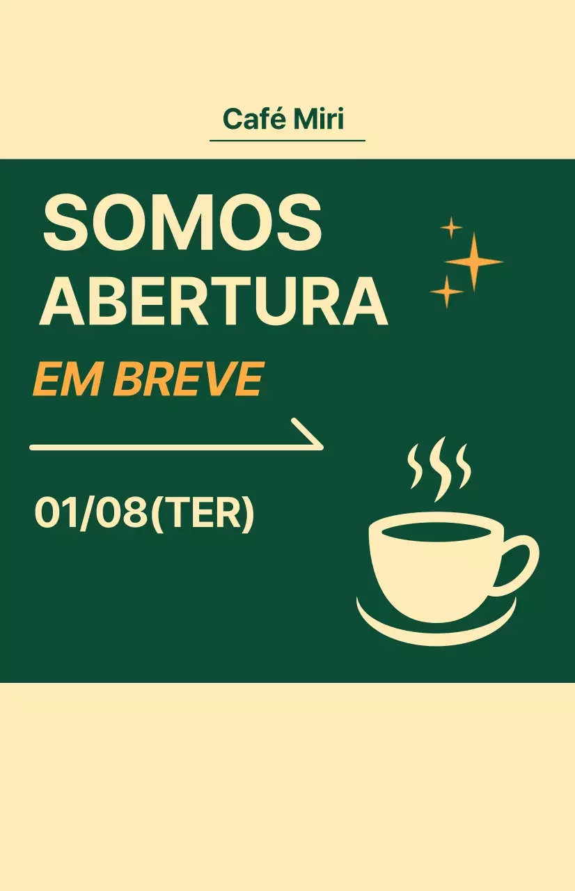 Bandeira para as próximas janelas com um ícone de café sobre um fundo amarelo claro e verde