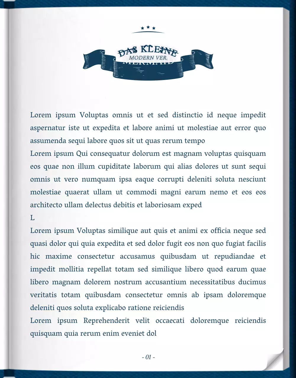 Webroman-Storytelling in Blau und Weiß mit einem stilvollen und eleganten klassischen Buchkonzept