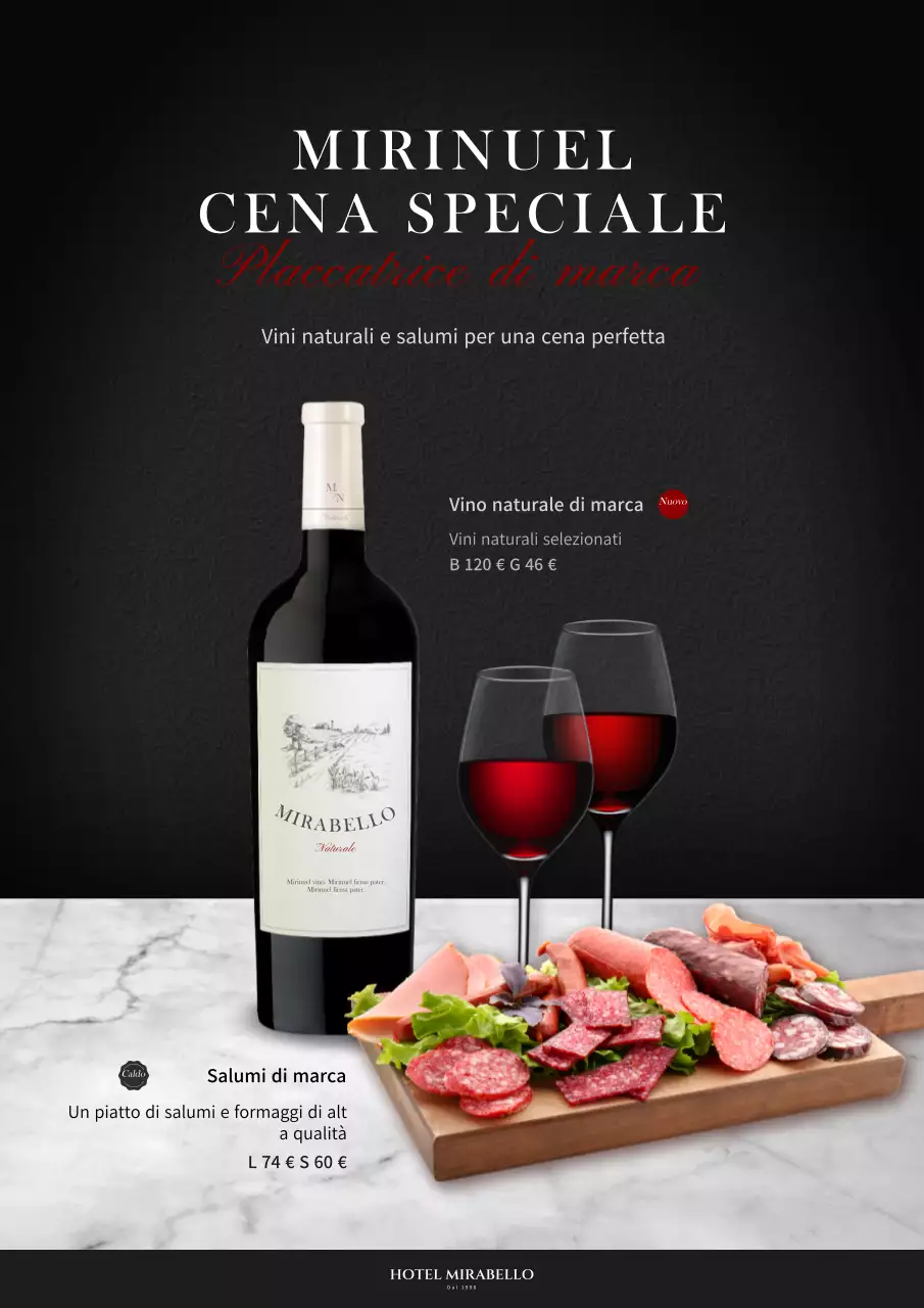 Promuovere il menu dei vini di un hotel di lusso in bianco e nero