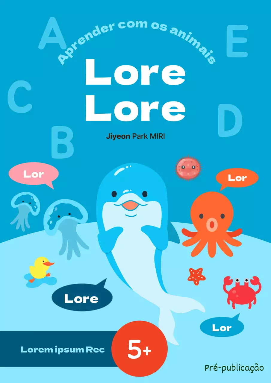 Capa minimalista de livro de inglês para crianças em azul claro e laranja