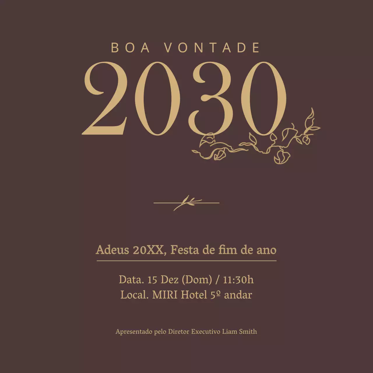 Convite de festa de fim de ano em castanho e ocre com um conceito simples