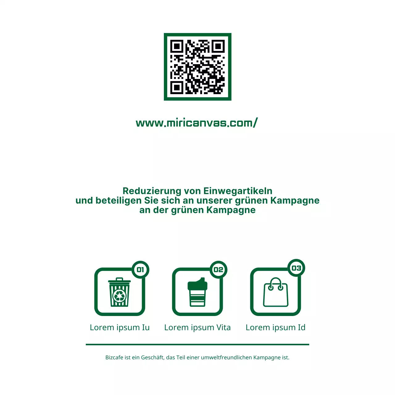 Einfacher, klarer Text- und Symbolkombination-Layoutstil in Grün und Weiß Grüner Kampagnenleitfaden