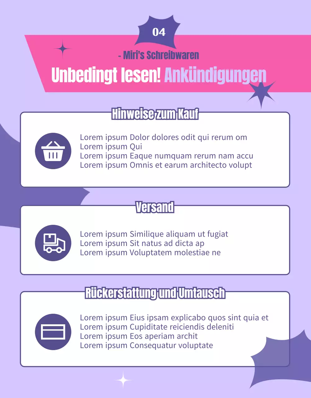 Ziehe zufällige Ereignisse, die rosa und lila runde Kugeln hervorheben