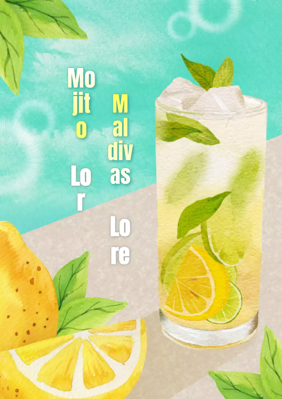 Informações sobre o evento com destaque para as bebidas mojito cor de menta