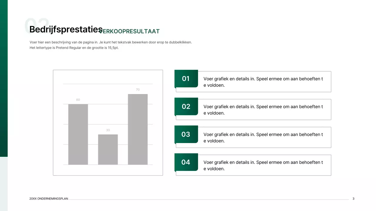 Presentatiepakket voor ondernemingsplan met een indexconcept met kleurverloop in groen