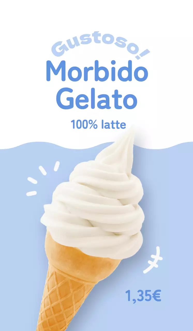 Promuovere un menu pulito e carino con gelato bianco su sfondo azzurro