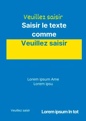 Une pièce promotionnelle simple avec un texte bleu et jaune