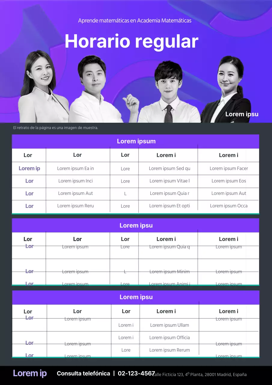 Horario escolar sencillo negro morado