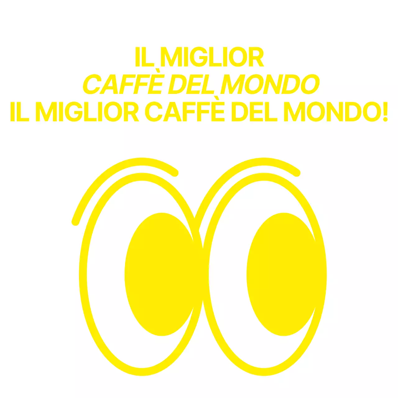Semplice illustrazione di un occhio che rimbalza in giallo combinata con una frase di testo per un caffè in stile