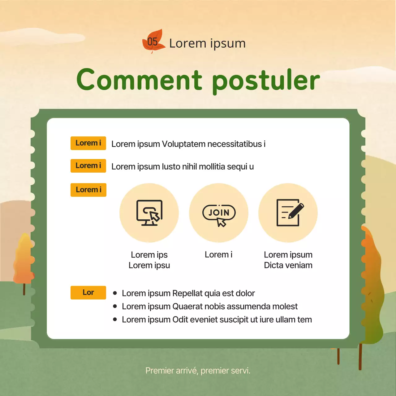 Guide du défi de randonnée d'automne jaune, orange et vert