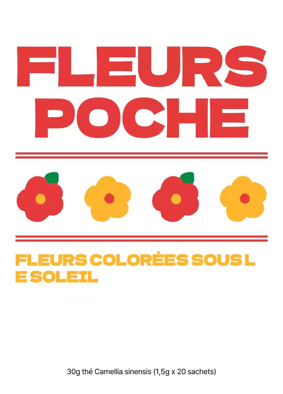 Sachets de thé en forme de fleur avec des illustrations florales rouges et orange