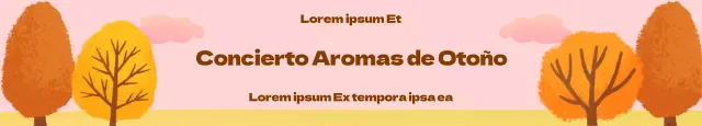 Pancartas de conciertos contra un cielo rosa y hojas de otoño en fila