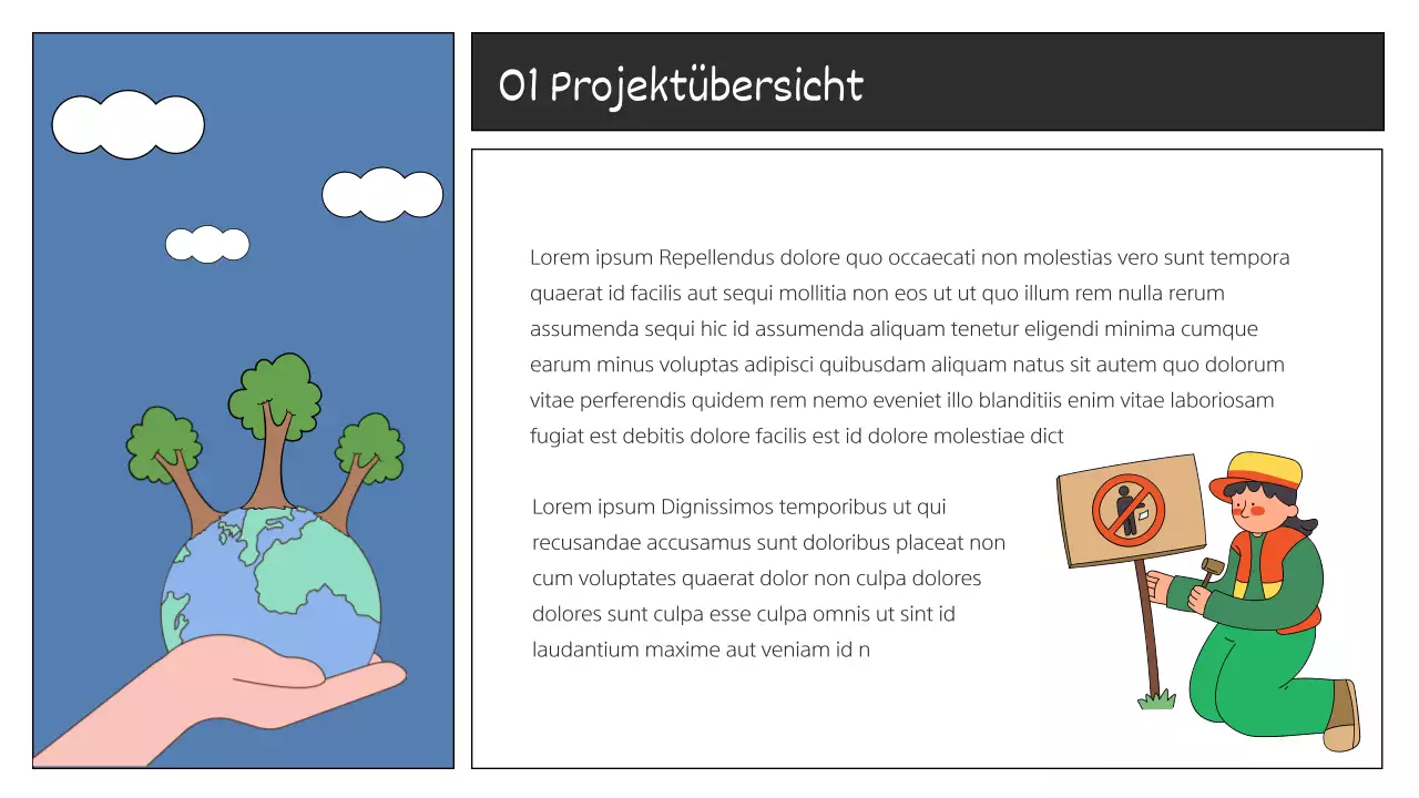 Eine moderne, gelbe und grüne Präsentation zum Thema Umweltschutz