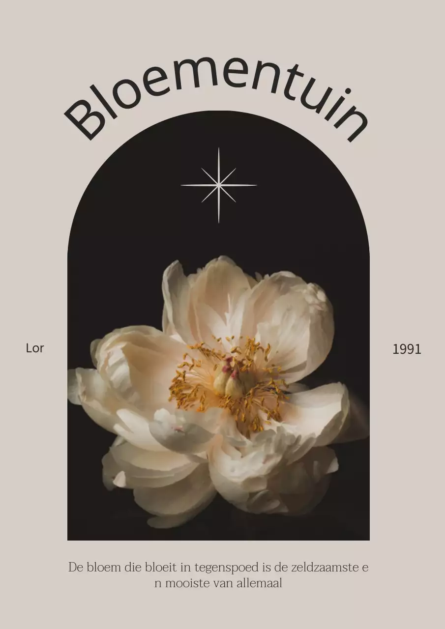 Vintage verticale poster met bloemen in beige en zwart