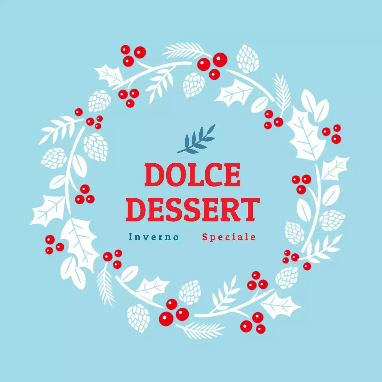 Etichetta illustrata blu chiaro per la confezione di un dessert natalizio