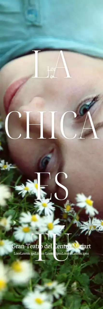 Una película teatral con una emotiva foto de la protagonista femenina y un diseño tipográfico limpio y audaz.