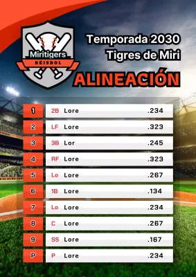 Alineación inicial de béisbol en naranja
