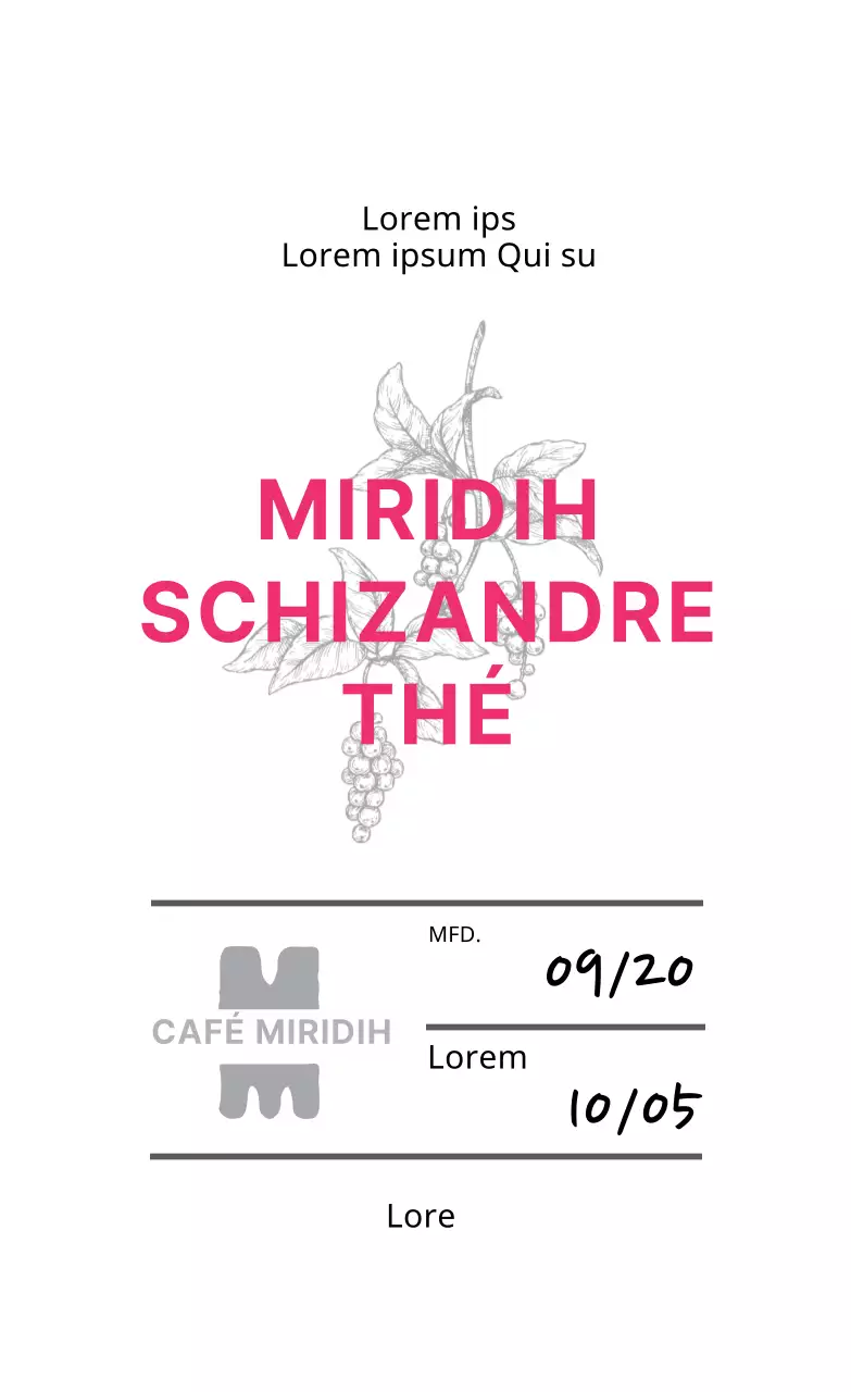 Etiquette de thé de café avec illustration rose