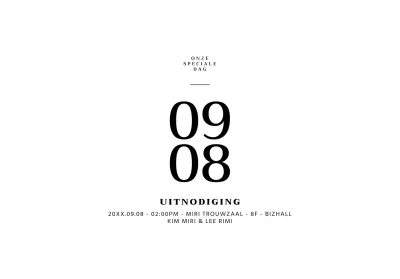 Voor een eenvoudige concepttrouwkaart met de datum in zwart gemarkeerd