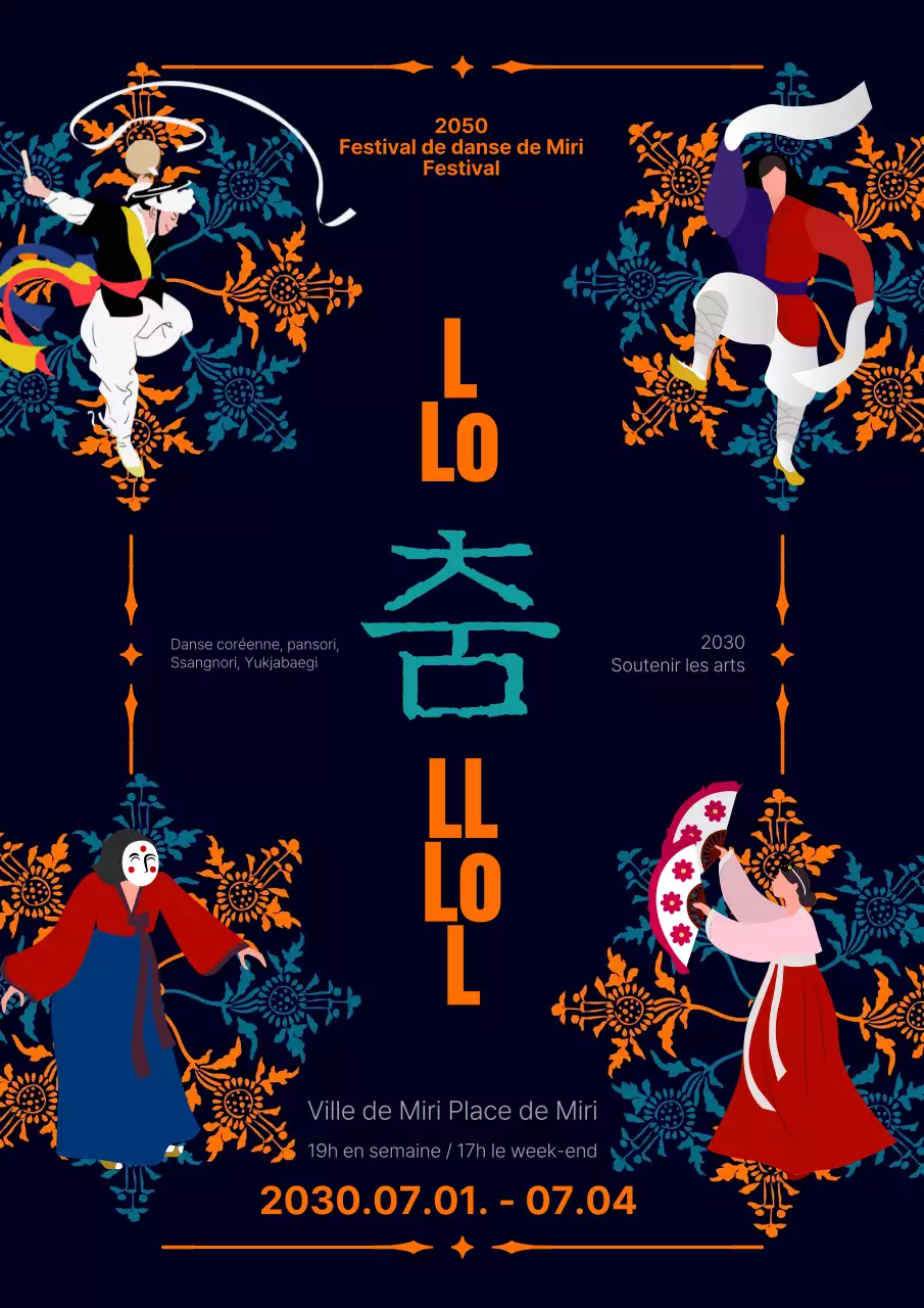 Illustration orange menthe faisant la promotion d'un festival de danse traditionnelle