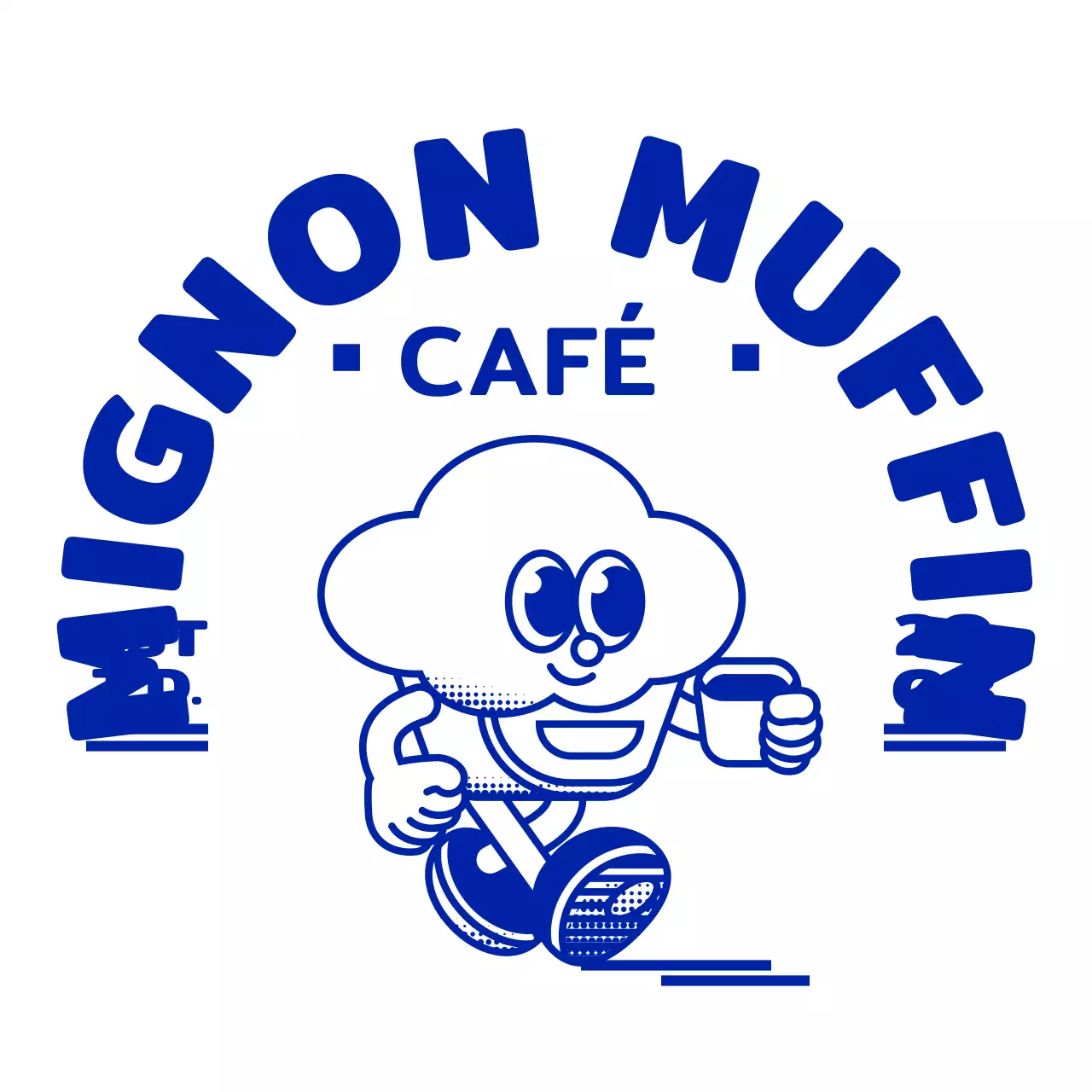 Illustration simple et mignonne d'un cupcake en bleu marine avec un logo emblématique de type café.