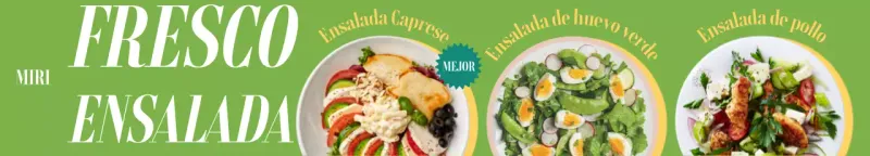 Un menú estilo brunch con un diseño de letra rítmico y atrevido y fotos de ensaladas.
