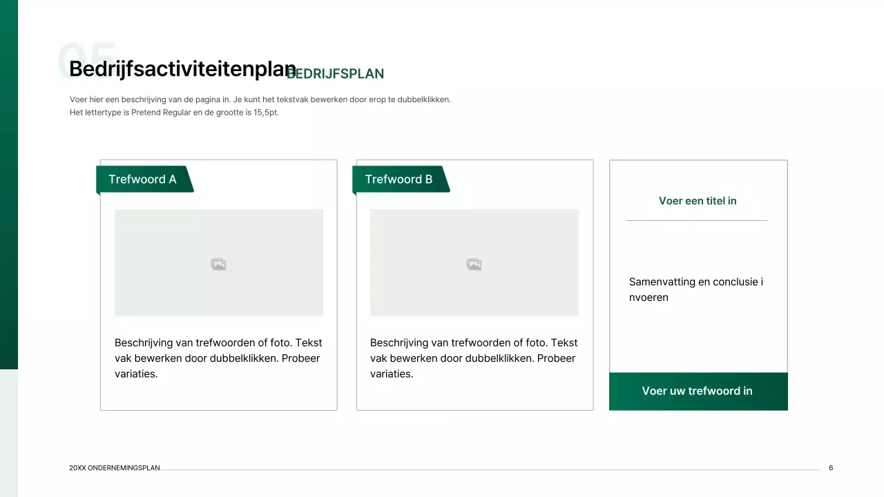 Presentatiepakket voor ondernemingsplan met een indexconcept met kleurverloop in groen