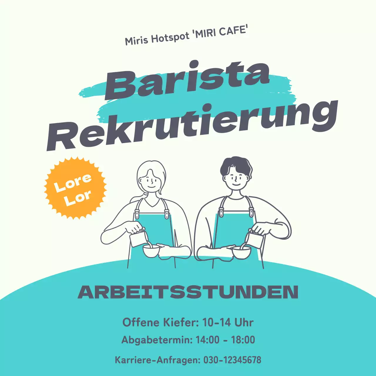 Stellenausschreibung für Mitarbeiter mit hervorgehobenem Text auf einem türkisfarbenen Punkthintergrund V2