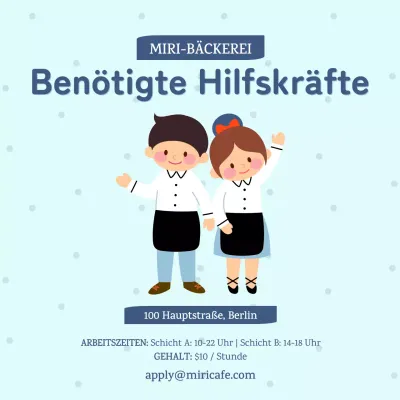 Nette und einfache Stellenausschreibung mit hellblauem Hintergrund und blauem Text V1