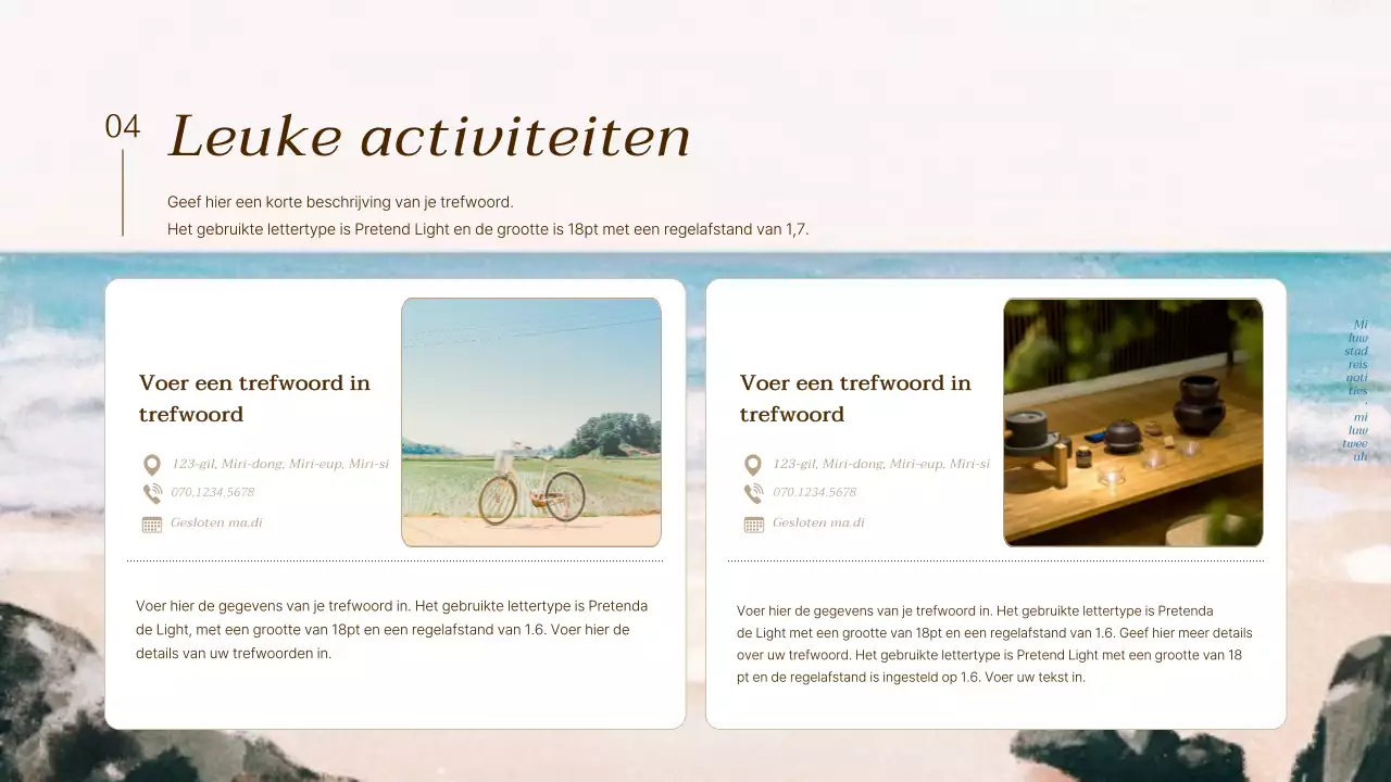 Promoot lichtblauwe en witte natuurlijke toeristische attracties als reisleiders