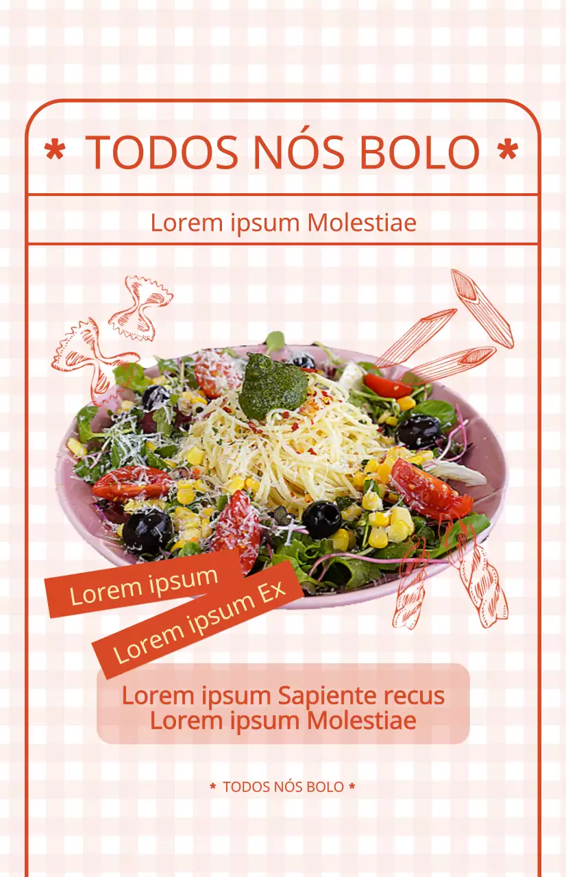 Bandeira de promoção de menu de formulários com um bonito fundo axadrezado vermelho