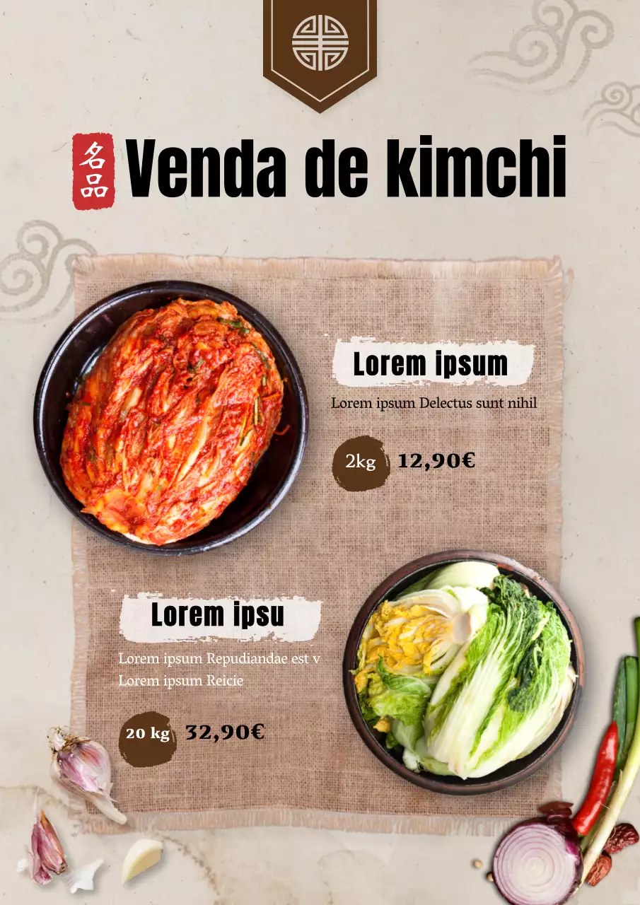 Bege Um conceito tradicional de venda de kimchi com um toque especial