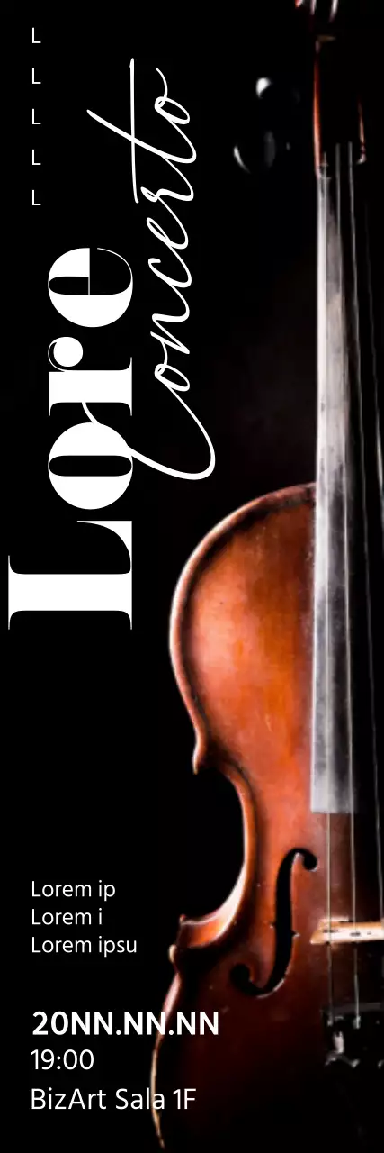 Poster promozionale per un concerto con l'immagine di un violoncello su sfondo nero
