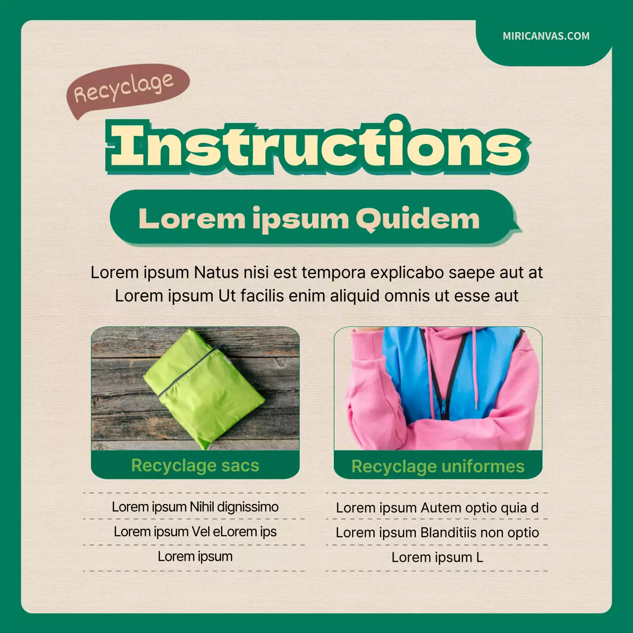 Défi de recyclage avec des illustrations vertes et beiges CardNews