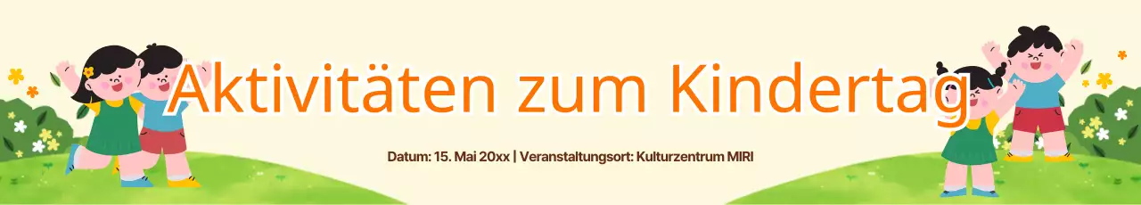 Kinder auf einem Feld auf gelbem Hintergrund