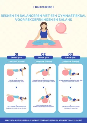 Geïllustreerde poster van gymnastiekbaloefening in blauwe kleur