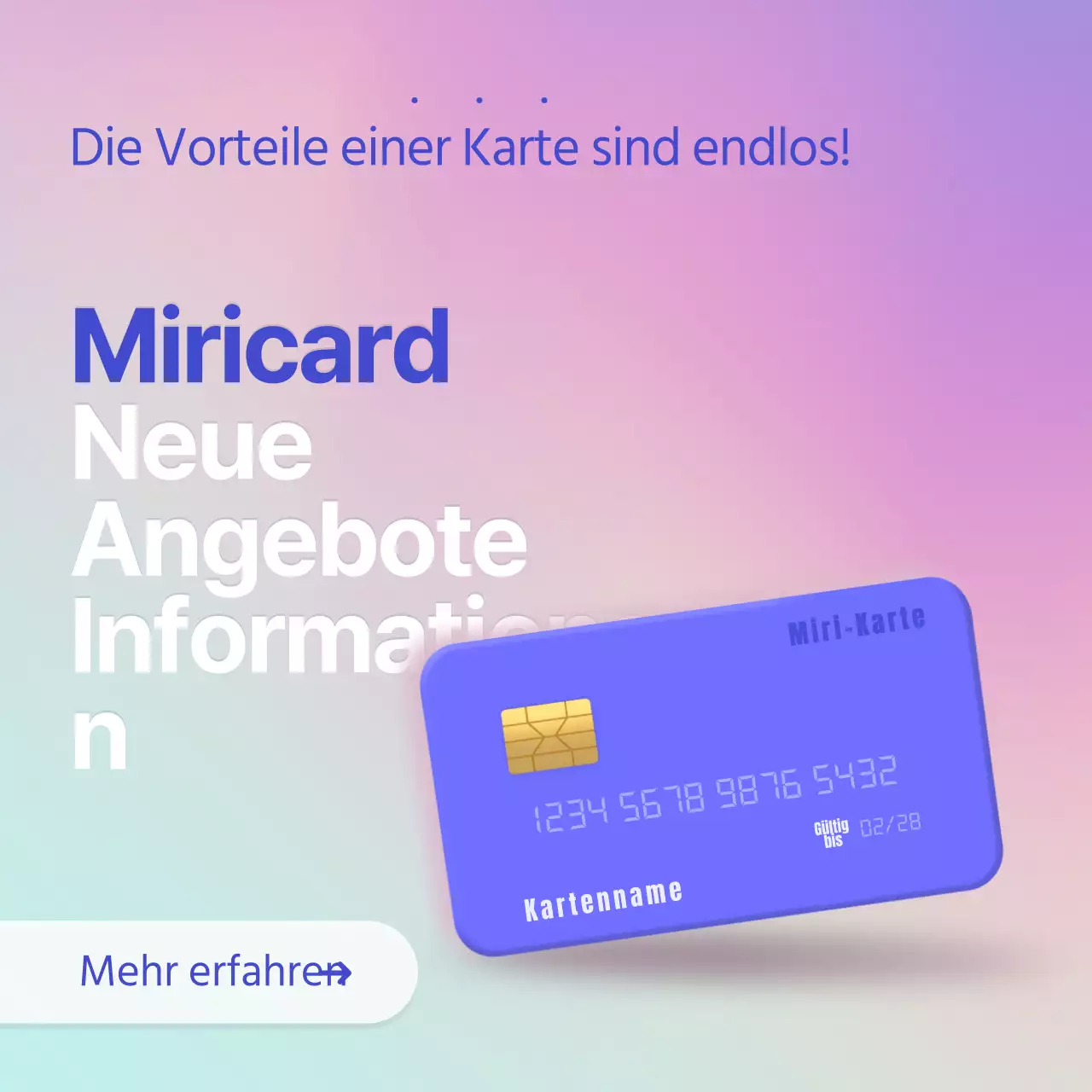 Kreditkartenangebote in einem Web-Screen-Konzept mit lila und mintfarbenen Farbverläufen