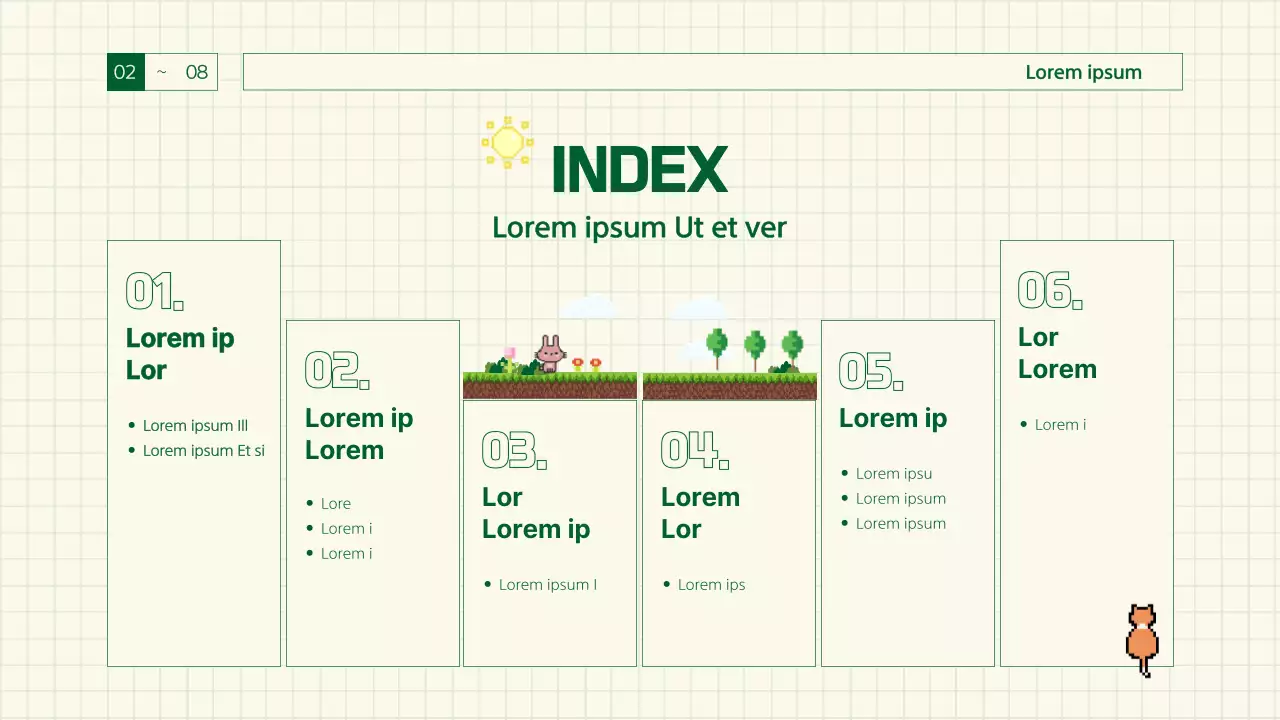 Spielvorschlag mit Linien und Pixelgrafik mit grünen Farbpunkten