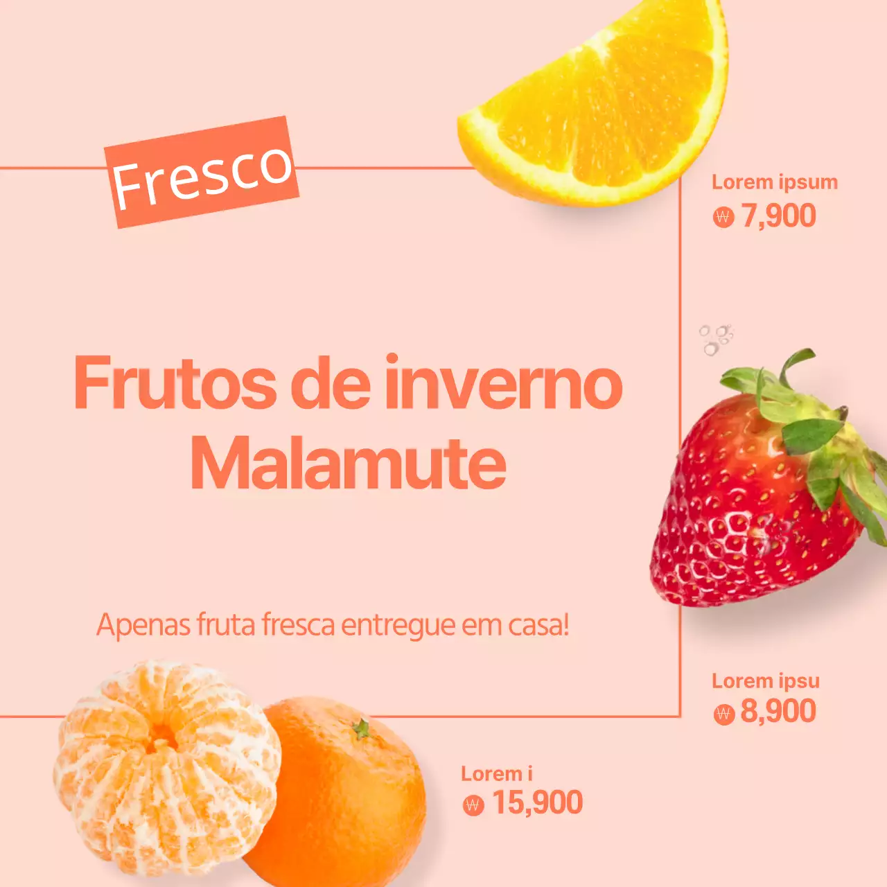 Evento de entrega de fruta fresca de inverno com um fundo cor de laranja