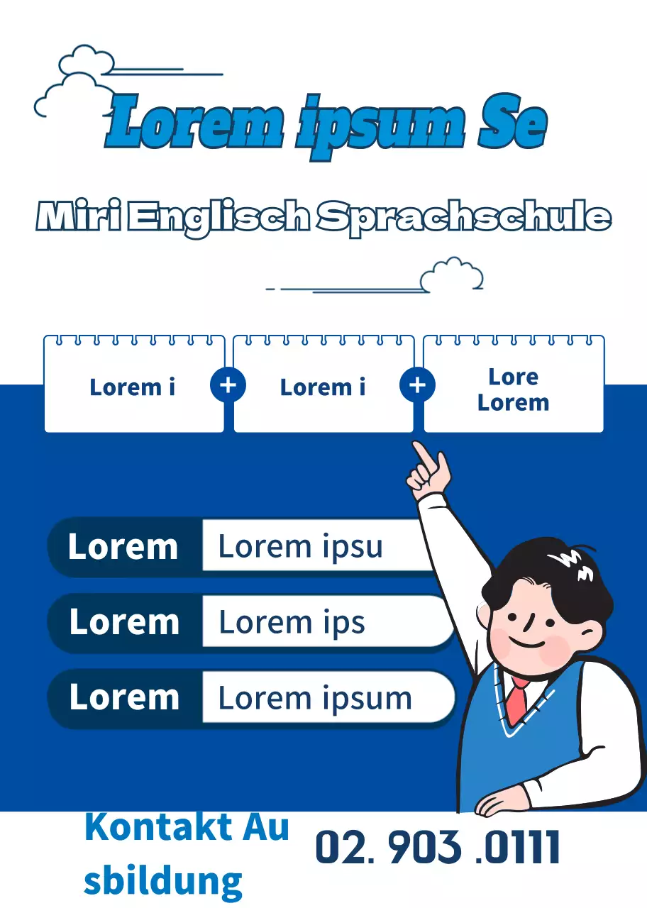Förderung der Illustrationsschule für blaue Schriftzeichen