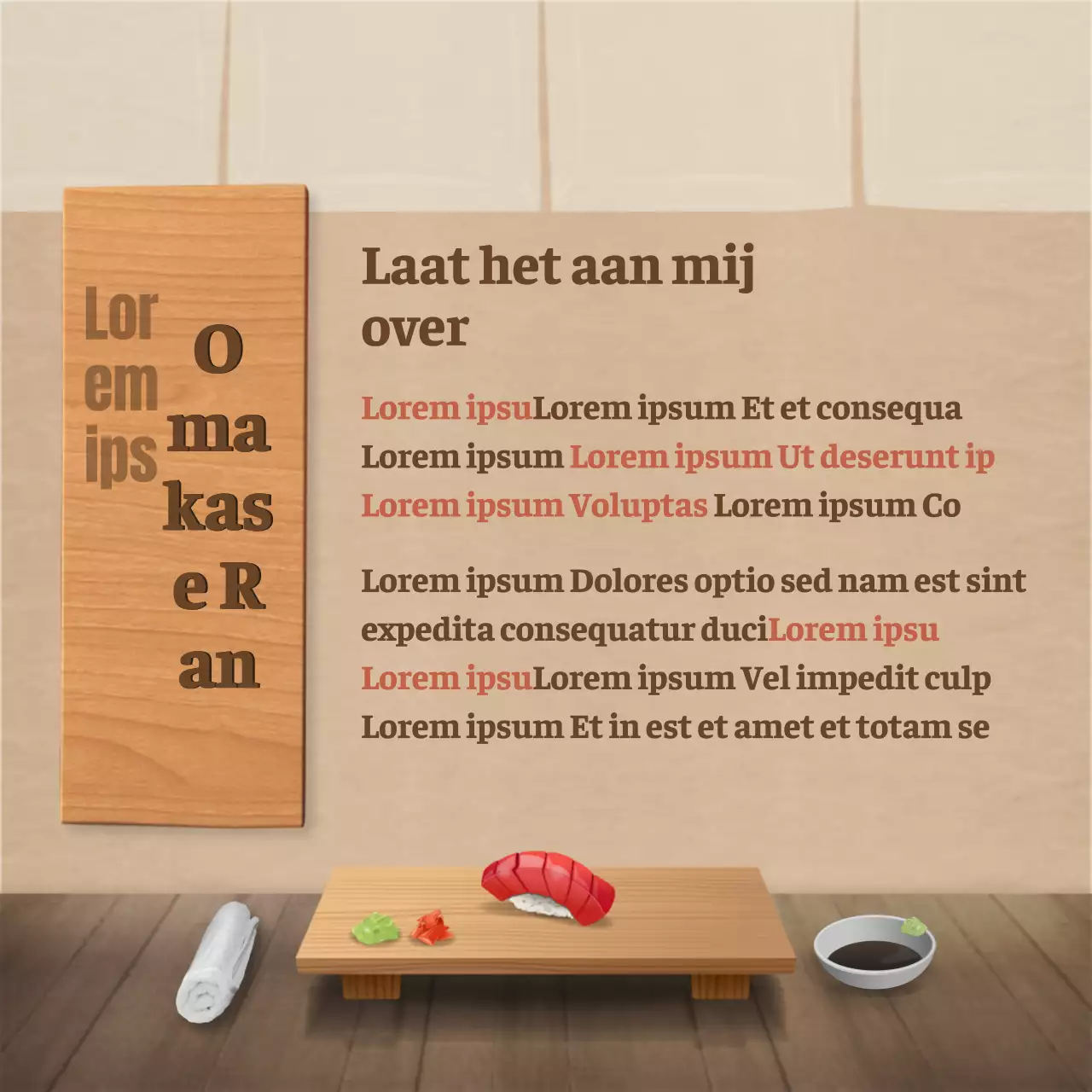 Japans restaurantconcept in marineblauw en bruin