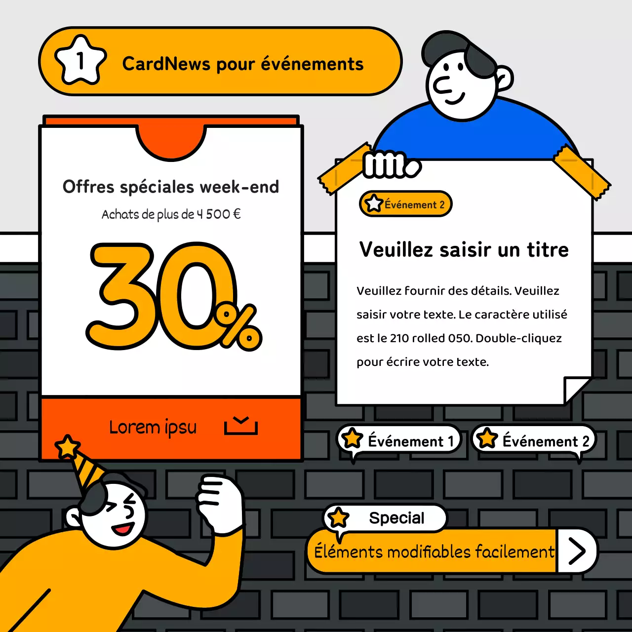 Événement de style illustration simple et mignon avec des accents bleus, rouges et jaunes